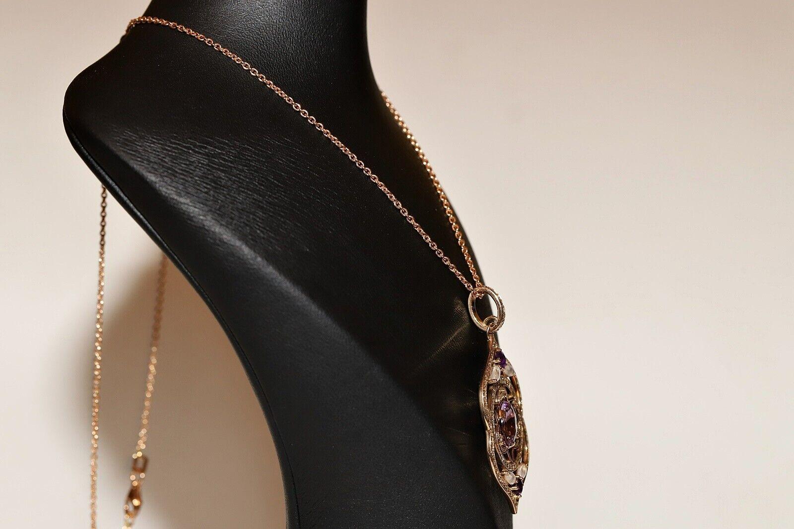 18 Karat Gold Natürlicher Diamant und Amethyst Decrated Pretty Anhänger Halskette im Angebot 9