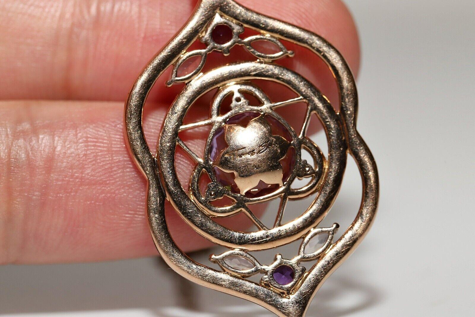 Collier pendentif en or 18 carats avec diamant naturel et améthyste décoré en vente 1