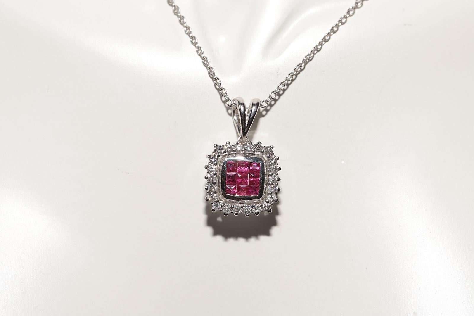 Taille brillant Collier à deux faces en or 18k orné de diamants naturels et de rubis taille baguette en vente