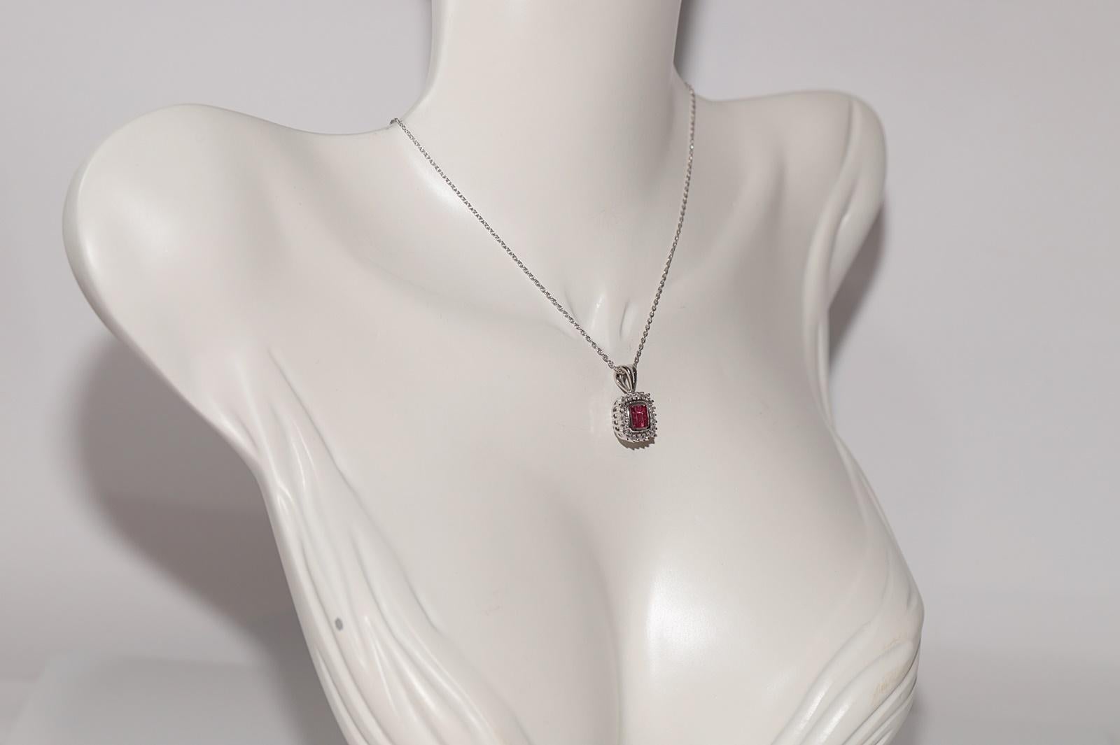 Collier à deux faces en or 18k orné de diamants naturels et de rubis taille baguette Bon état - En vente à Fatih/İstanbul, 34