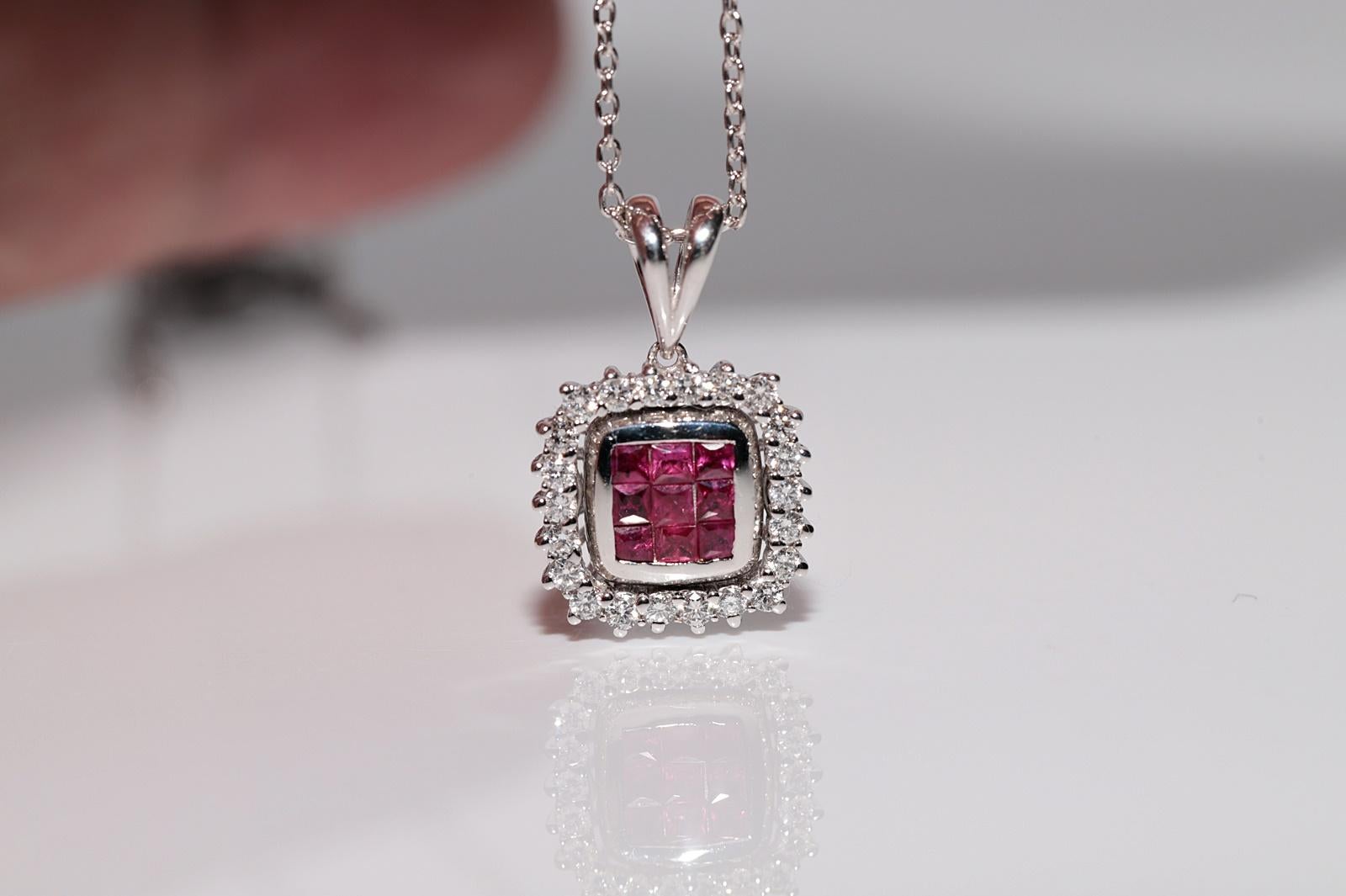 Collier à deux faces en or 18k orné de diamants naturels et de rubis taille baguette Pour femmes en vente