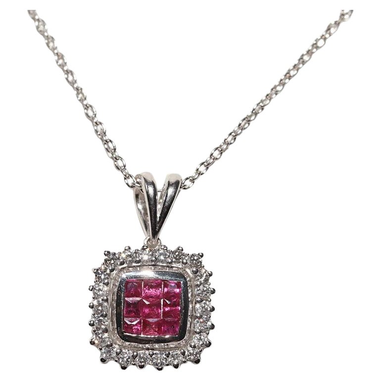18k Gold Natural Diamond And Baguette Cut Ruby Decorated Two Face Necklace