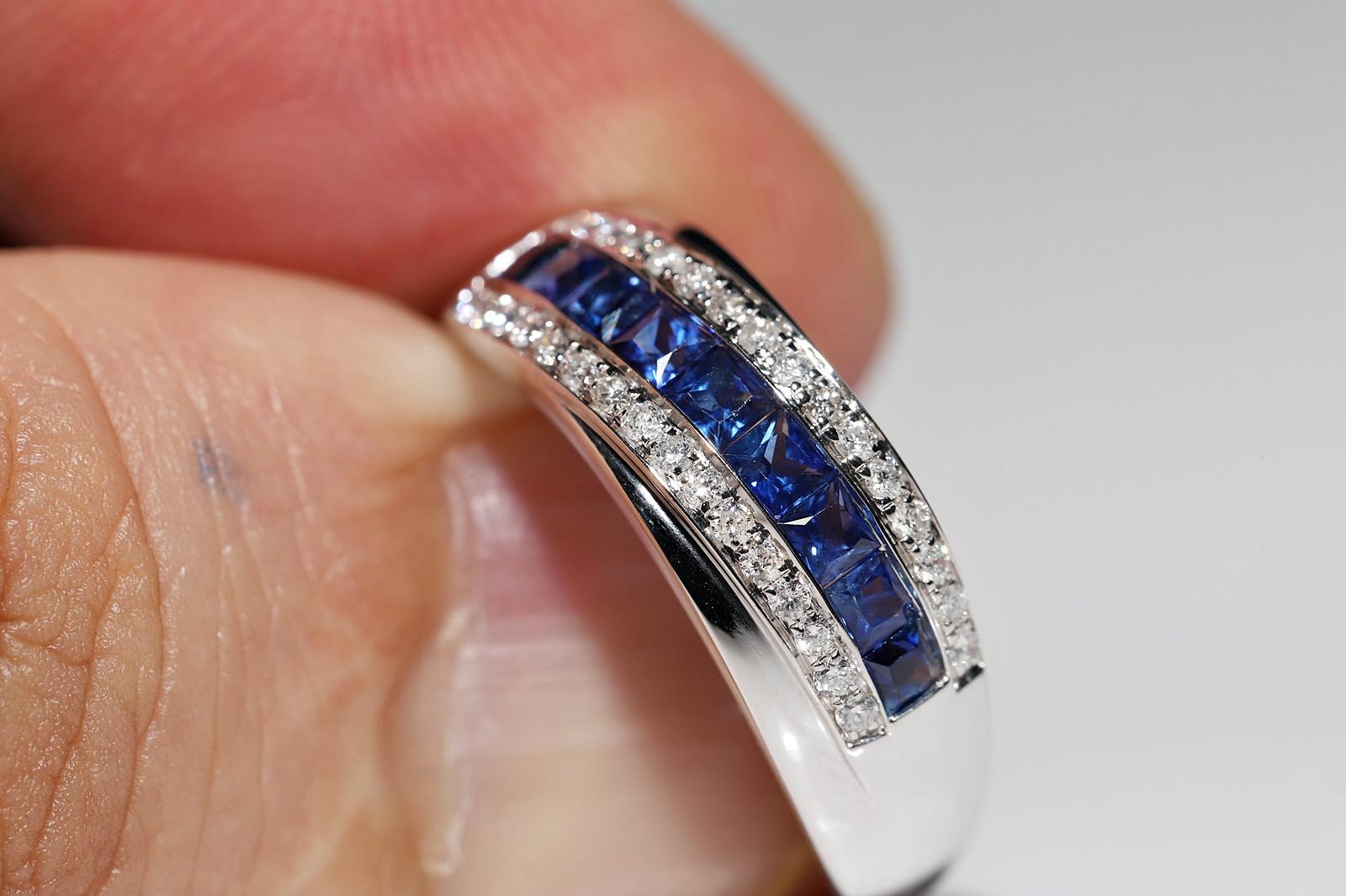 18 Karat Gold Natürlicher Diamant und Saphir im Baguetteschliff Saphir Dekorierter Ring im Angebot 14