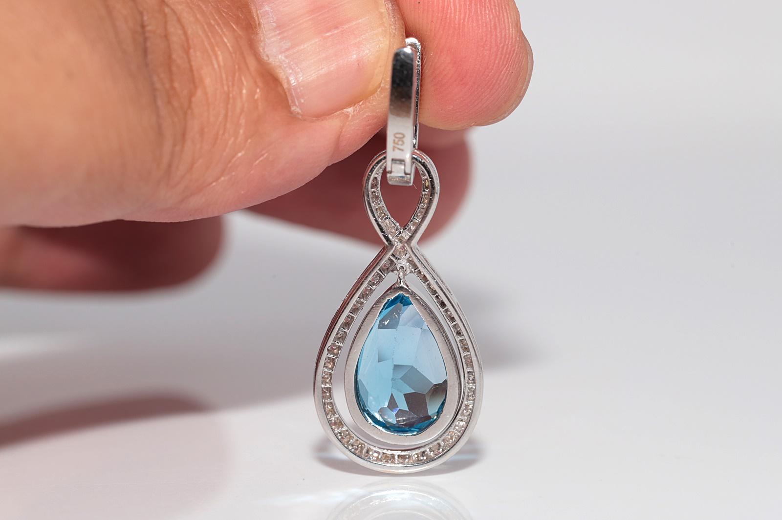 Orecchino a goccia decorato con diamanti naturali e topazio blu in oro 18 carati in vendita 4
