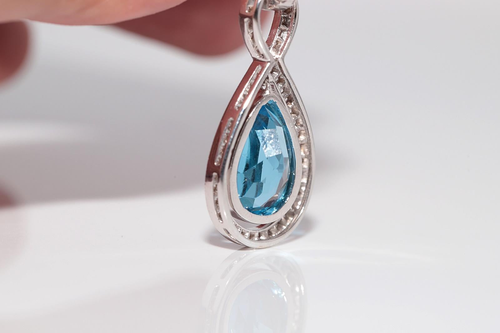 Orecchino a goccia decorato con diamanti naturali e topazio blu in oro 18 carati in vendita 5
