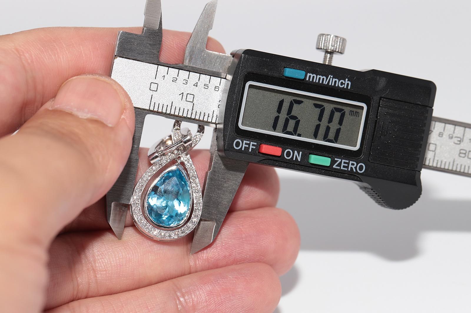 18k Gold Naturdiamant und Blautopas geschmückter Tropfenohrring im Angebot 7