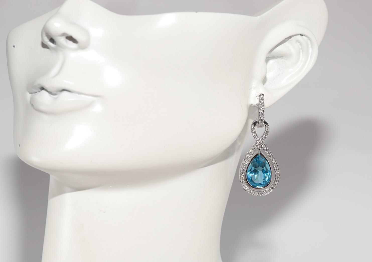 Orecchino a goccia decorato con diamanti naturali e topazio blu in oro 18 carati in vendita 10