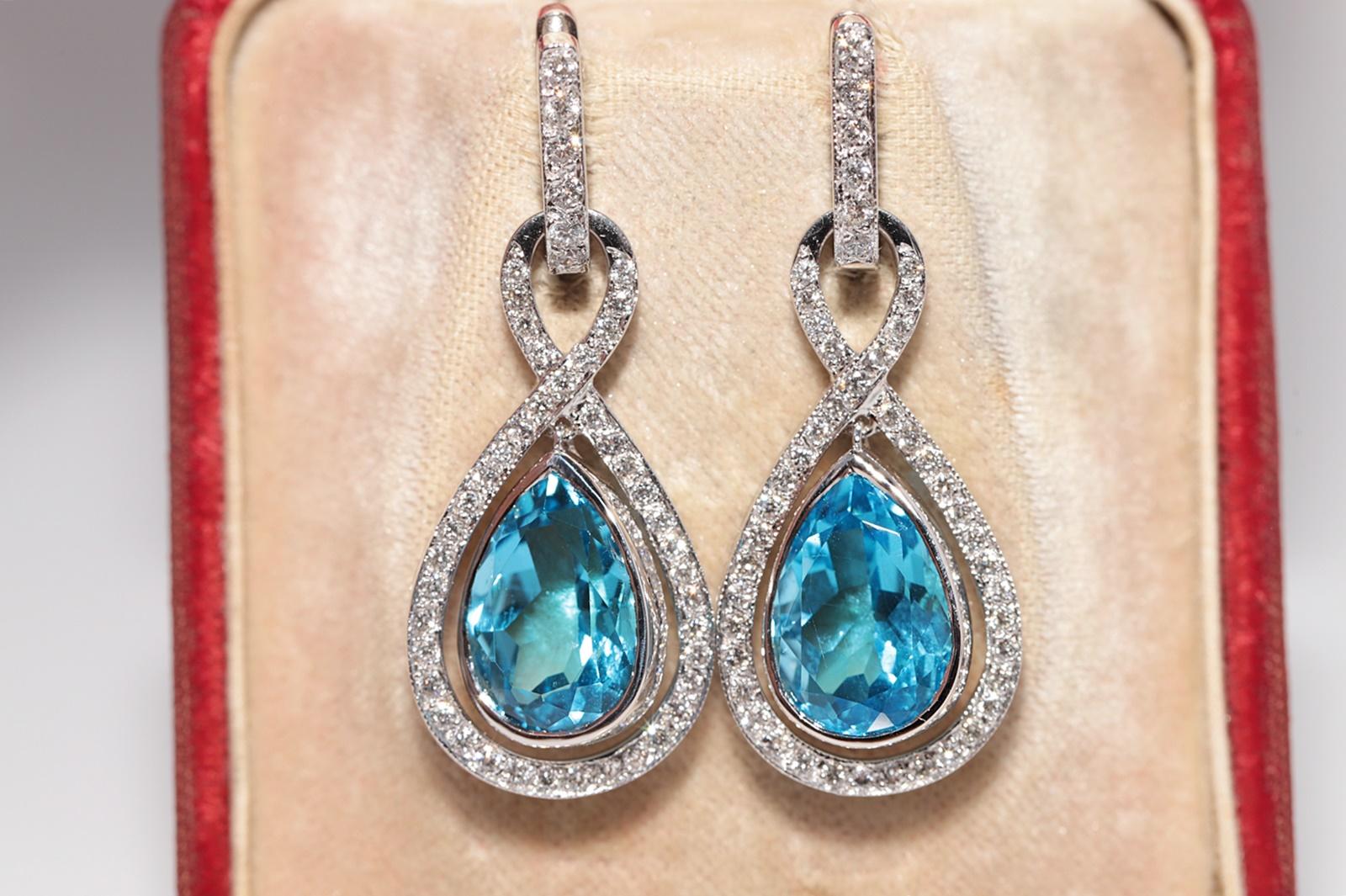 18k Gold Naturdiamant und Blautopas geschmückter Tropfenohrring im Zustand „Gut“ im Angebot in Fatih/İstanbul, 34