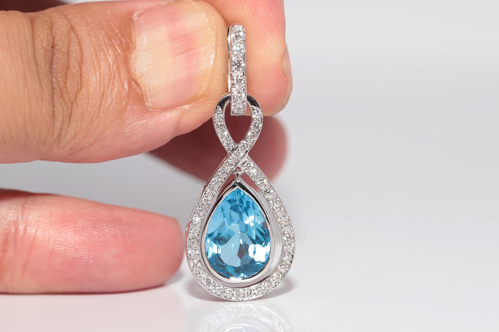 Orecchino a goccia decorato con diamanti naturali e topazio blu in oro 18 carati in vendita 2