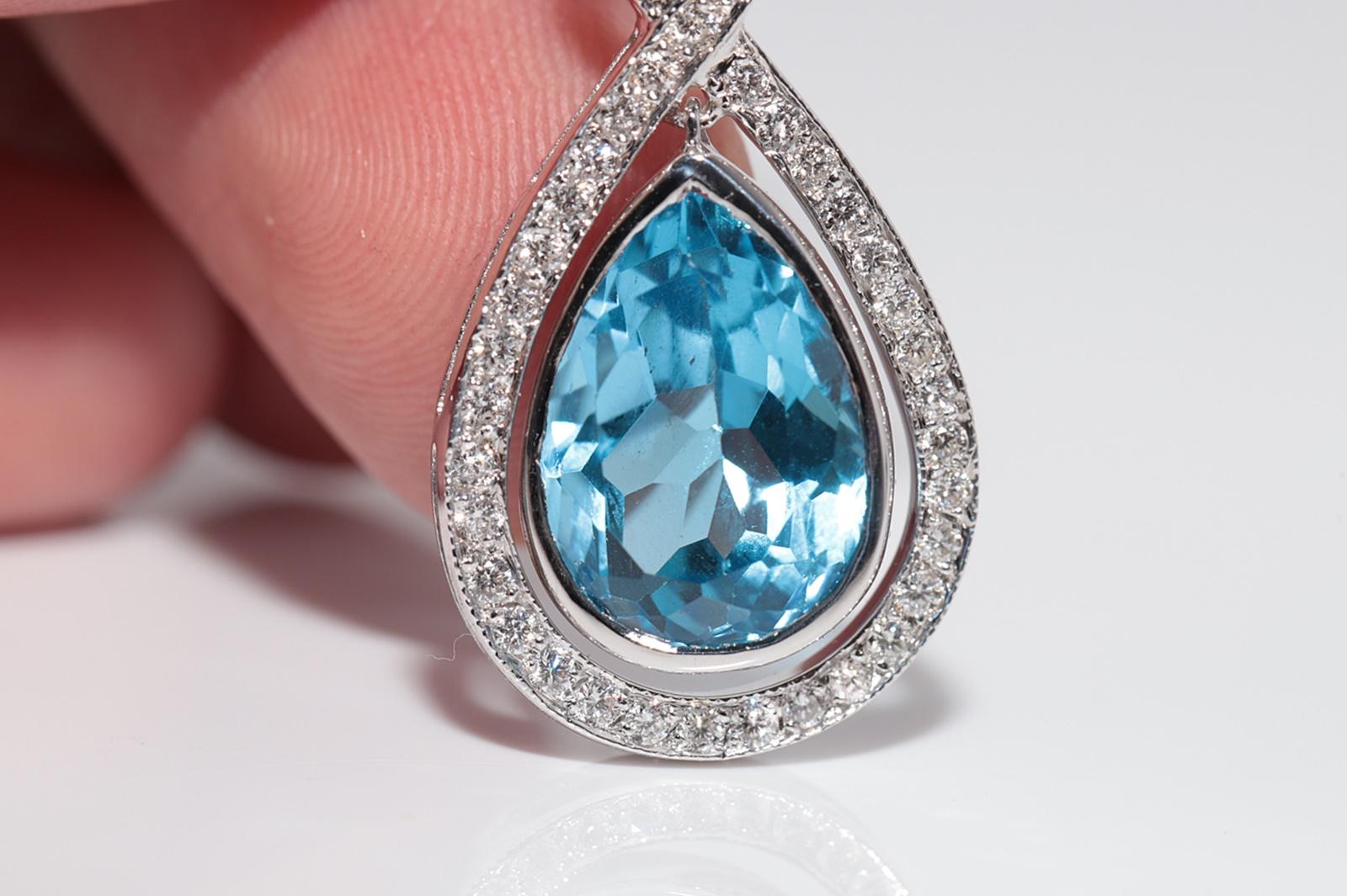 Orecchino a goccia decorato con diamanti naturali e topazio blu in oro 18 carati in vendita 3