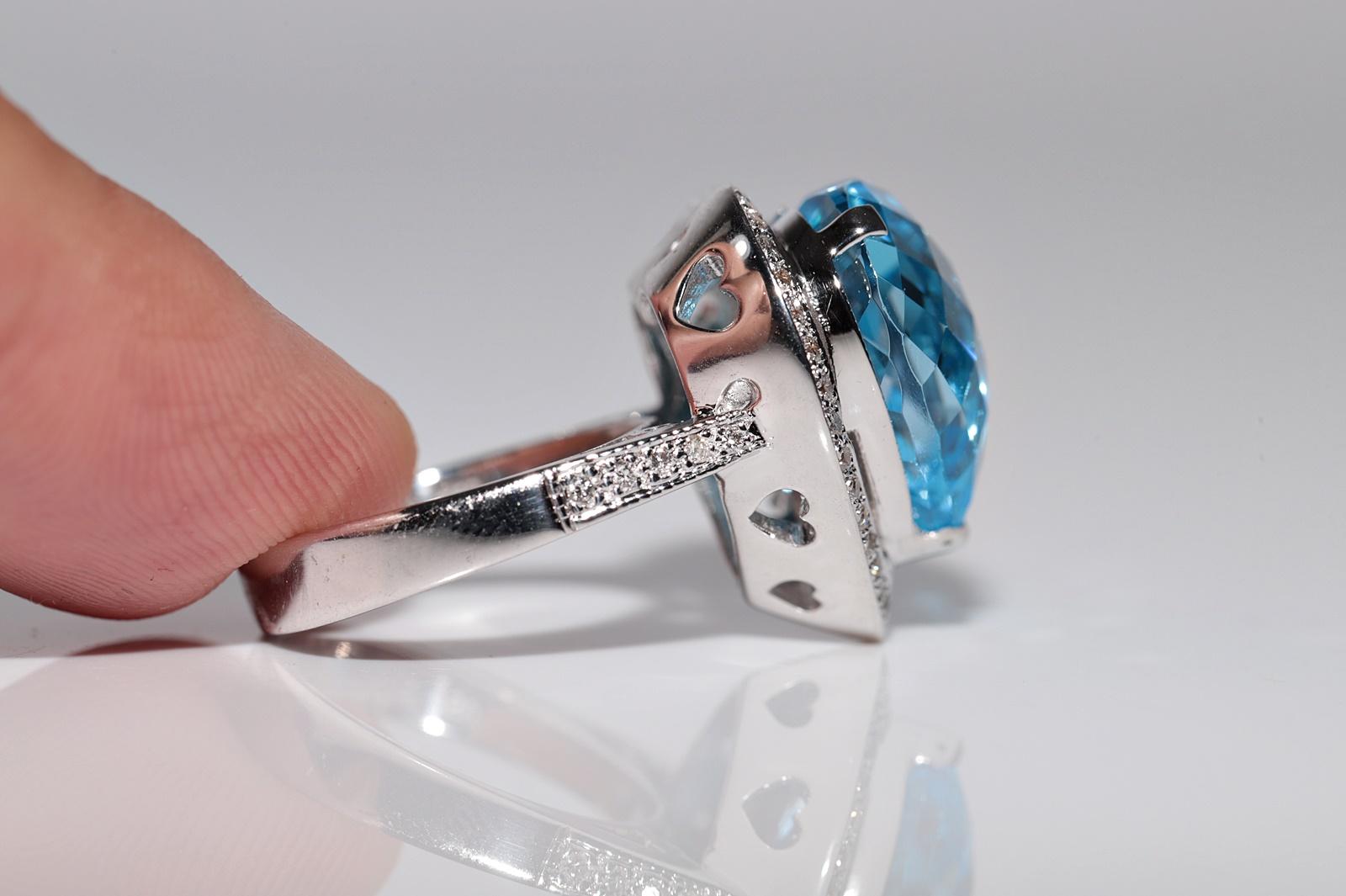 18k Gold Natural Diamond And Blue Topaz Decorated Strong Heart Ring In Good Condition For Sale In Fatih/İstanbul, 34