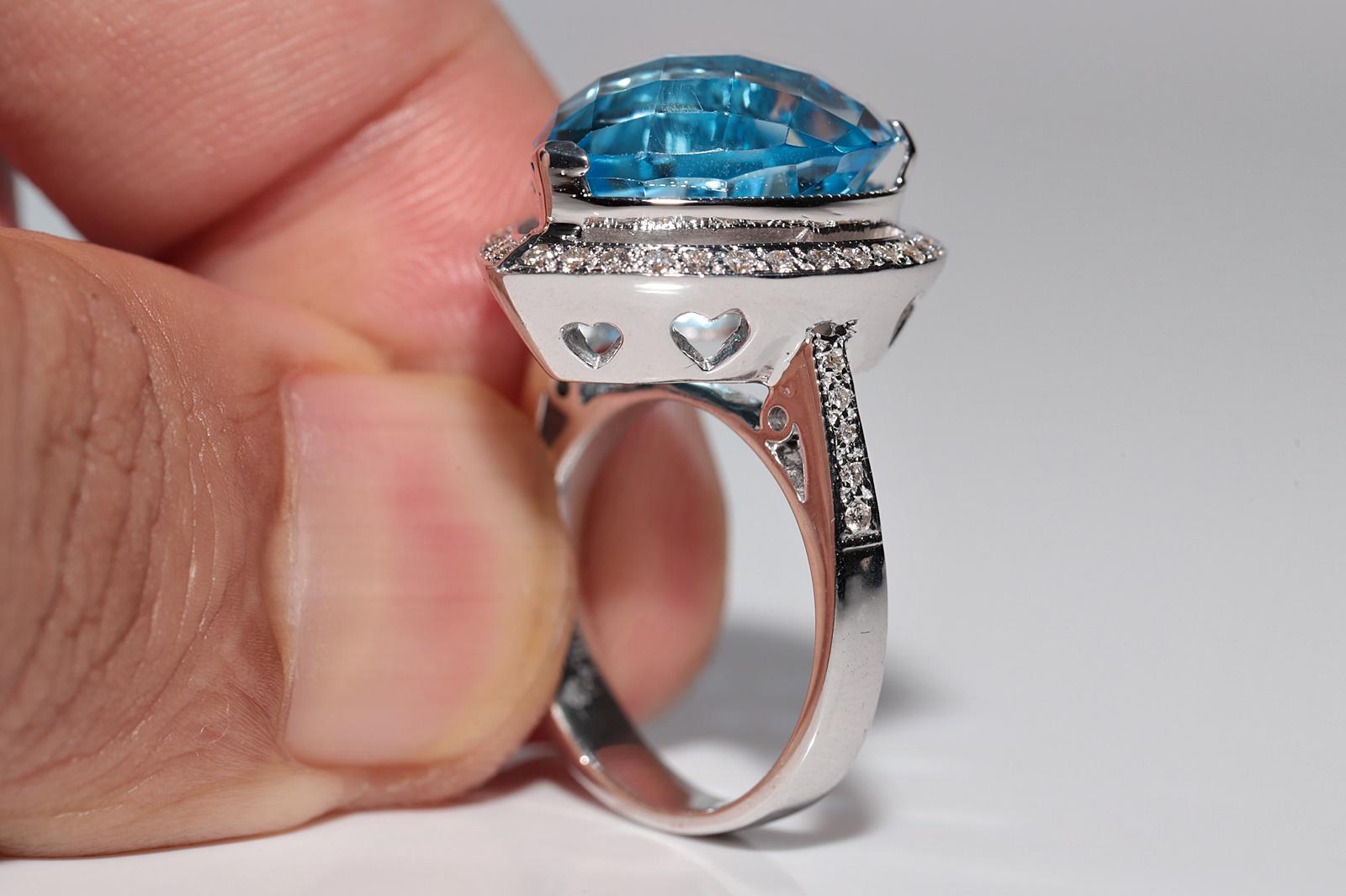 Bague en or 18 carats ornée d'un diamant naturel et d'une topaze bleue en forme de coeur fort Pour femmes en vente