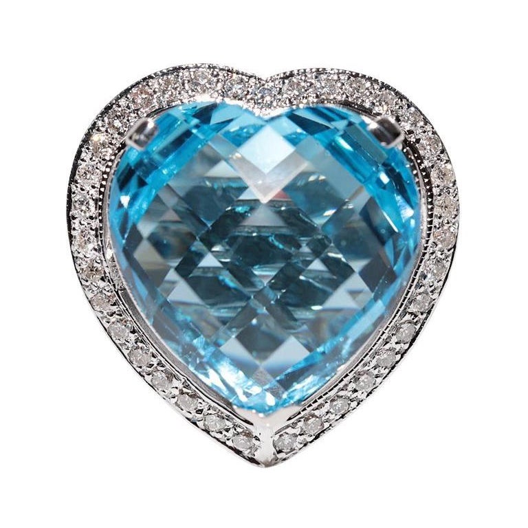 Anello a cuore con diamante naturale e topazio blu decorato in oro 18k