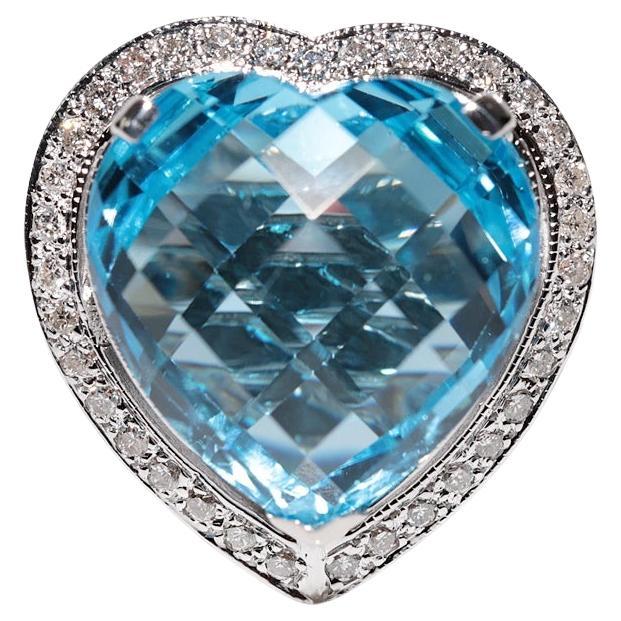 18k Gold Natural Diamond And Blue Topaz Decorated Strong Heart Ring