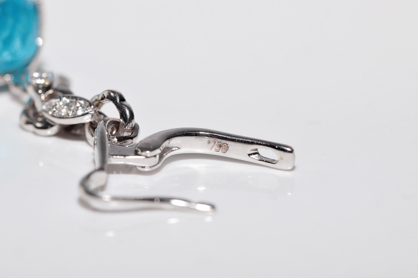 18 Karat Gold Natürlicher Diamant und blauer Topas Dekorierter starker hübscher tropfenförmiger Ohrring im Angebot 6