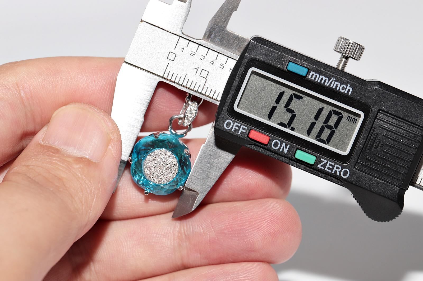 18 Karat Gold Natürlicher Diamant und blauer Topas Dekorierter starker hübscher tropfenförmiger Ohrring im Zustand „Gut“ im Angebot in Fatih/İstanbul, 34