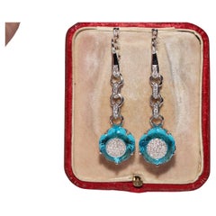 18k Gold Natural Diamond And Blue Topaz Decorated Strong Pretty Drop Earring