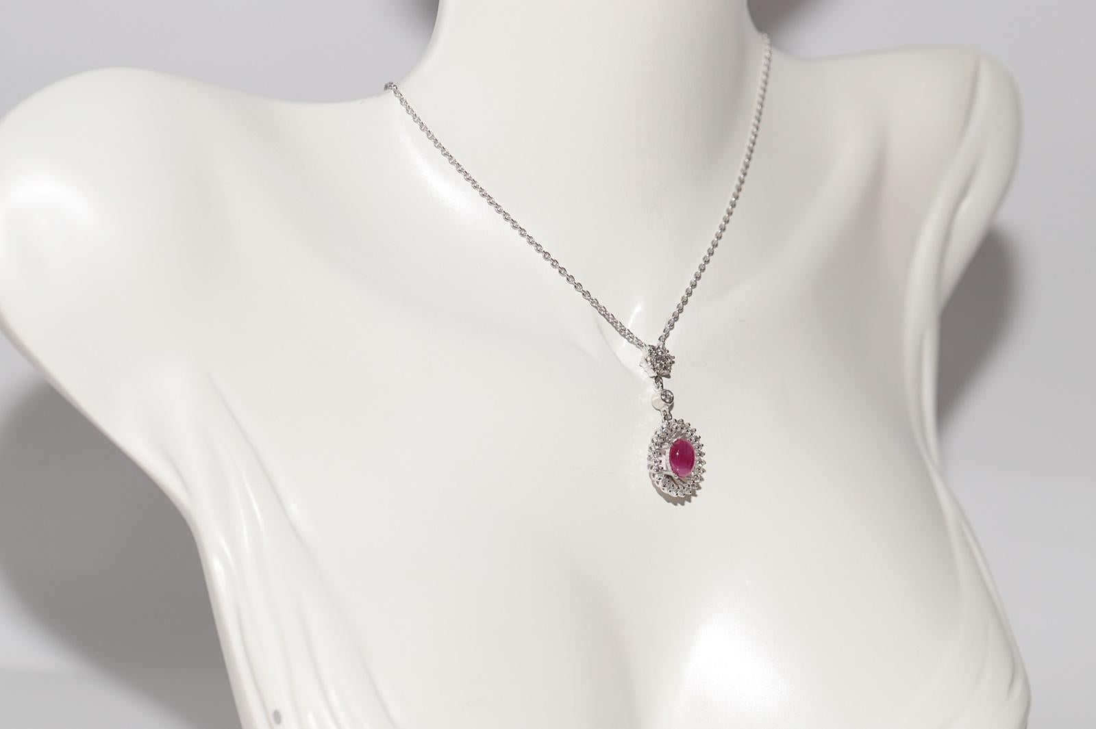 Brilliant Cut 18k Gold Natural Diamond And Cabochon Ruby Decorated Pendant Necklace For Sale