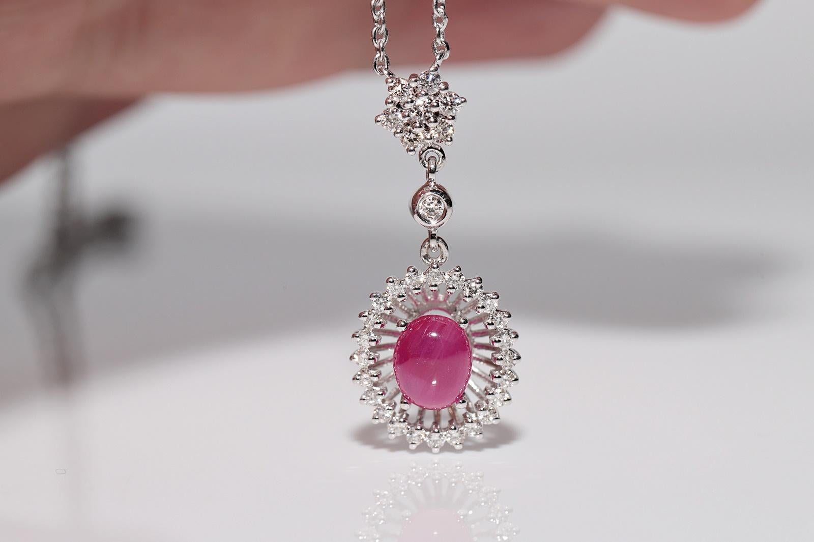 18k Gold Natural Diamond And Cabochon Ruby Decorated Pendant Necklace In Good Condition For Sale In Fatih/İstanbul, 34