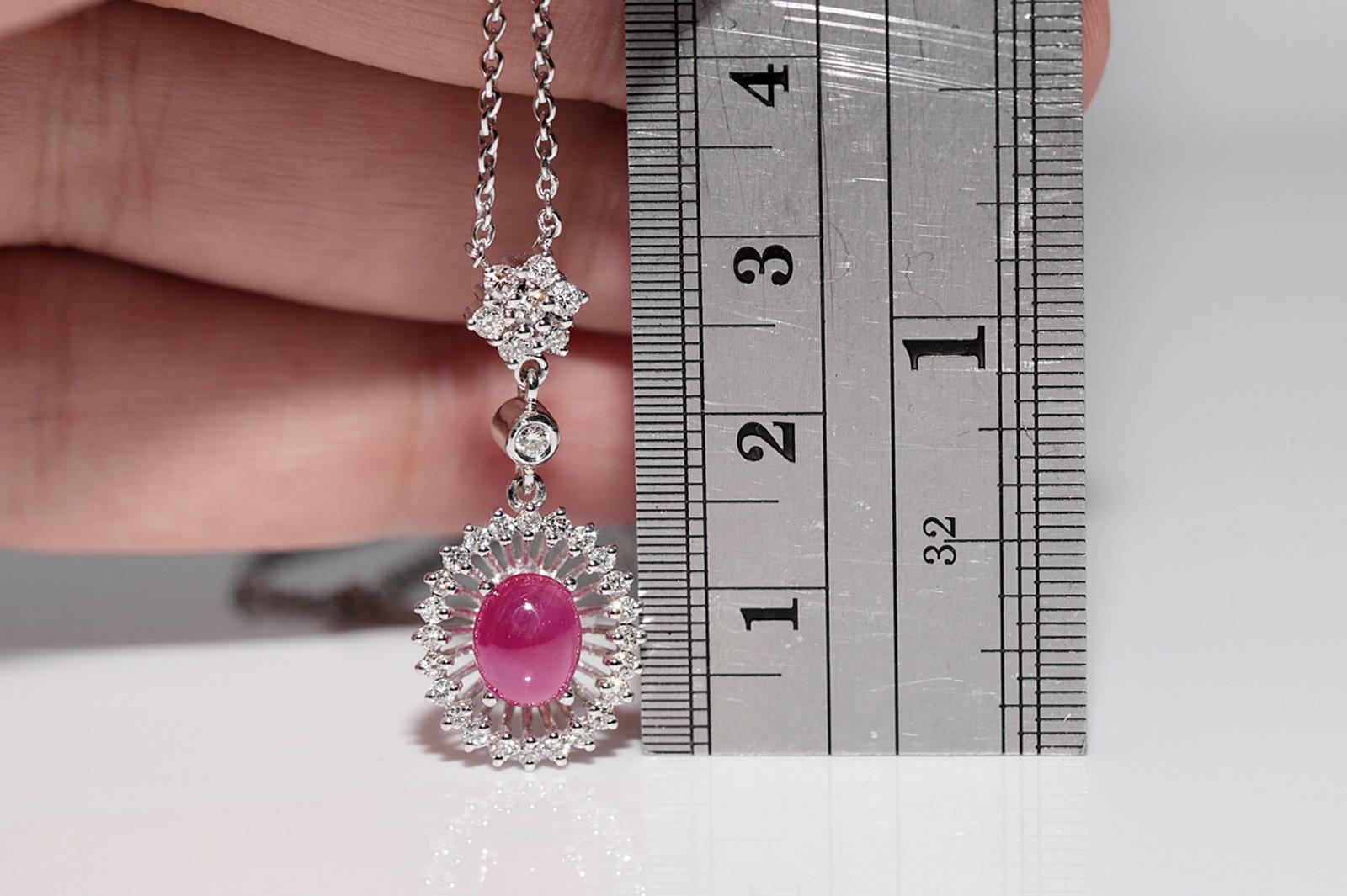 Women's 18k Gold Natural Diamond And Cabochon Ruby Decorated Pendant Necklace For Sale