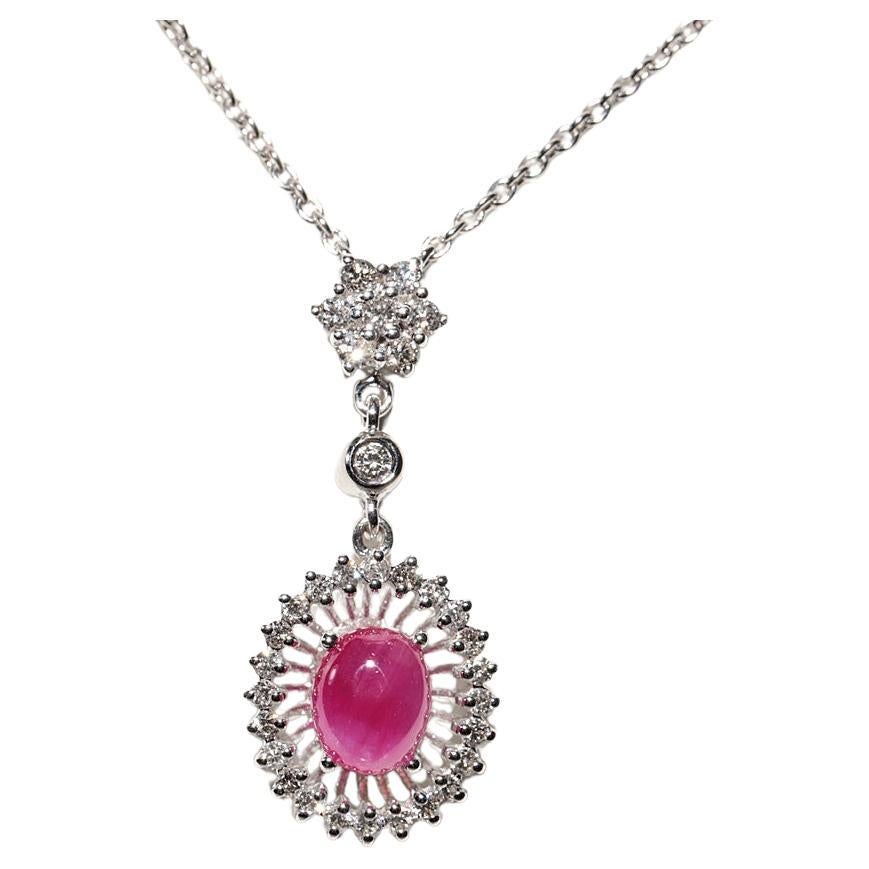 18k Gold Natural Diamond And Cabochon Ruby Decorated Pendant Necklace