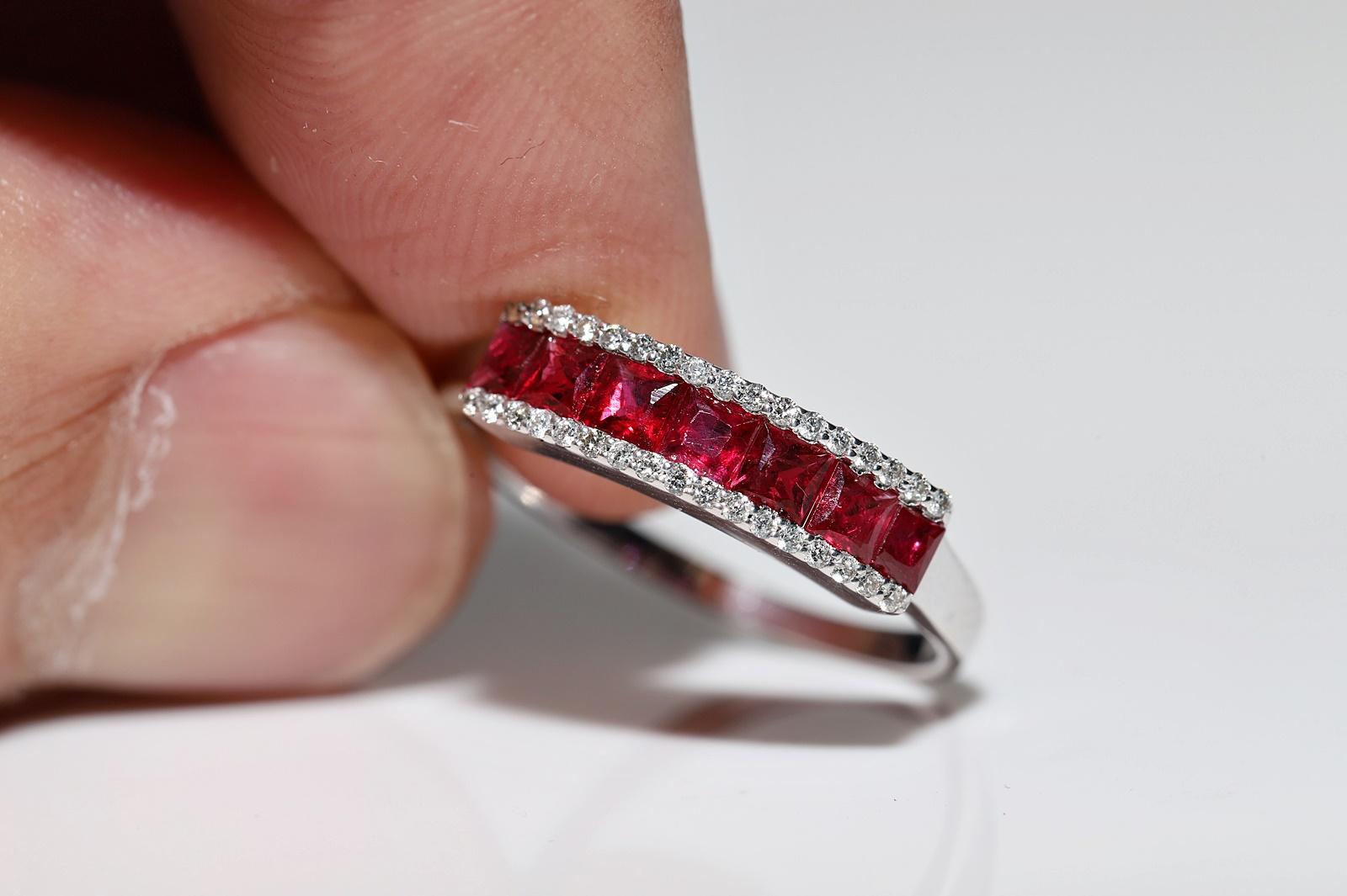 18k Gold Natural Diamond And Caliber Ruby Decorated Pretty Band Ring  For Sale 5