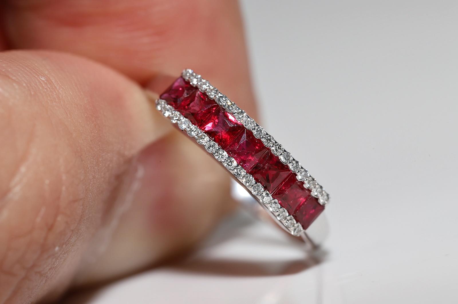 18k Gold Natural Diamond And Caliber Ruby Decorated Pretty Band Ring  For Sale 8
