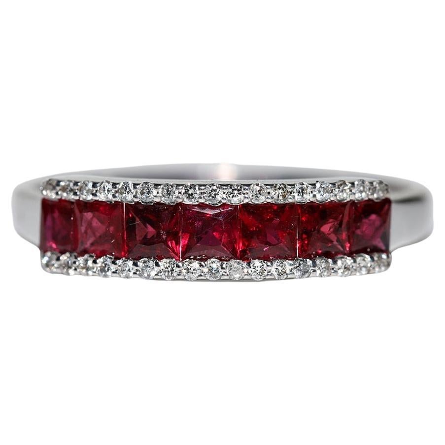 18k Gold Natural Diamond And Caliber Ruby Decorated Pretty Band Ring 