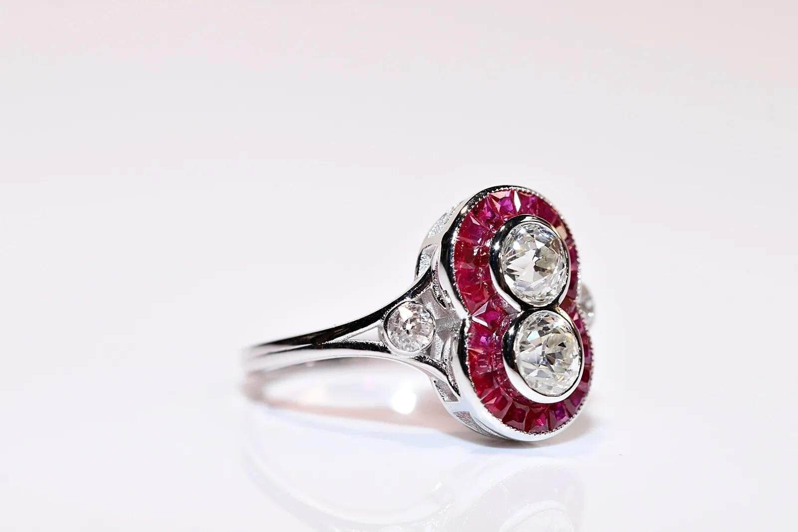 Old Mine Cut 18k Gold Natural Diamond And Caliber Ruby Decorated Ring For Sale