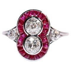 Antique 18k Gold Natural Diamond And Caliber Ruby Decorated Ring