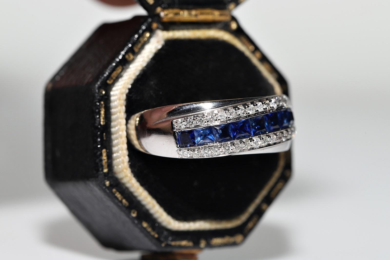 18k Gold Natural Diamond And Caliber Sapphire Decorated Band Ring  For Sale 1