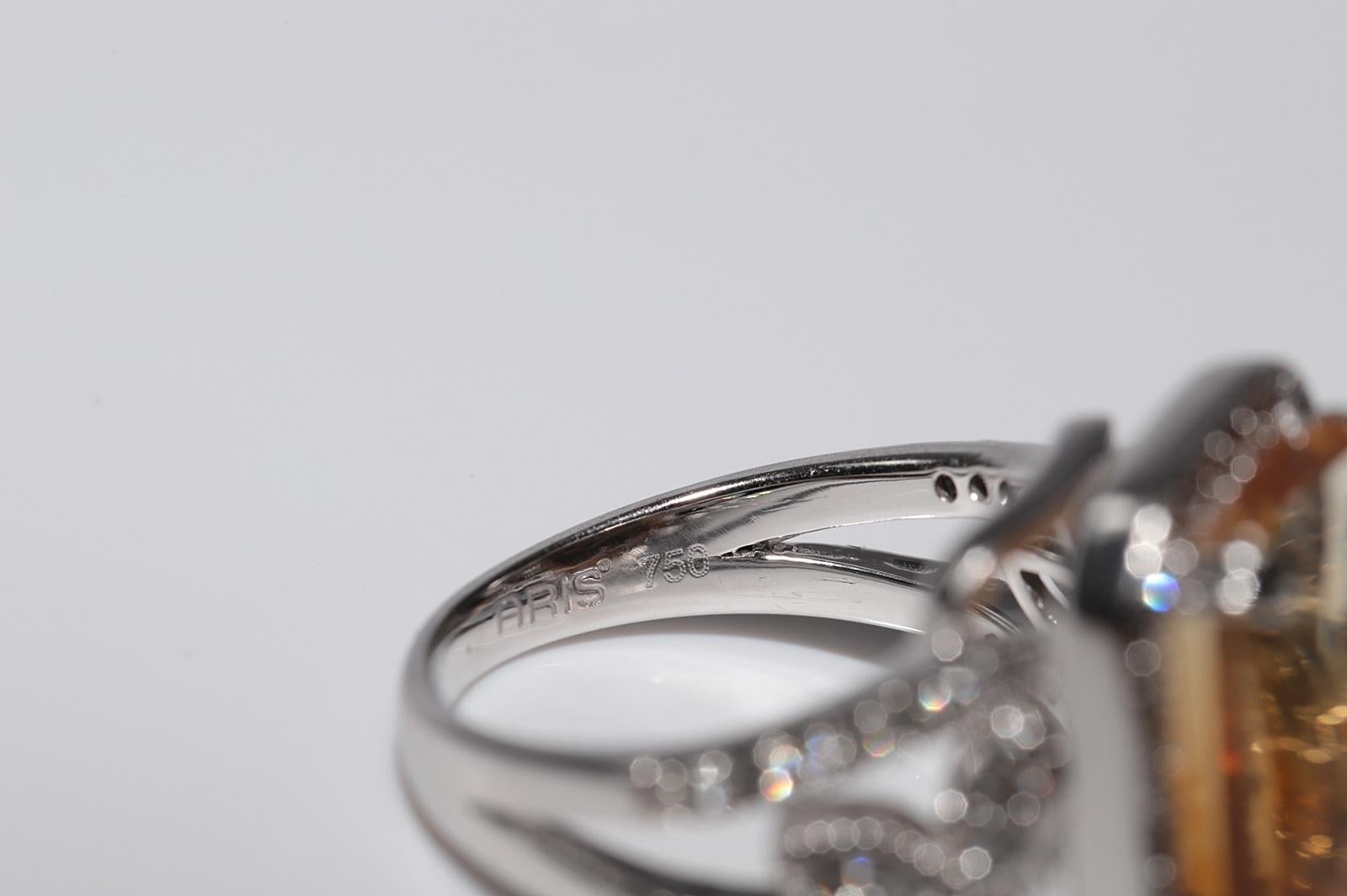 18k Gold Natural Diamond And Citrine Decorated Strong Ring For Sale 7