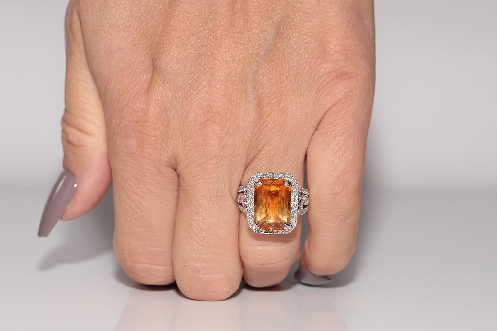 18k Gold Natural Diamond And Citrine Decorated Strong Ring For Sale 8