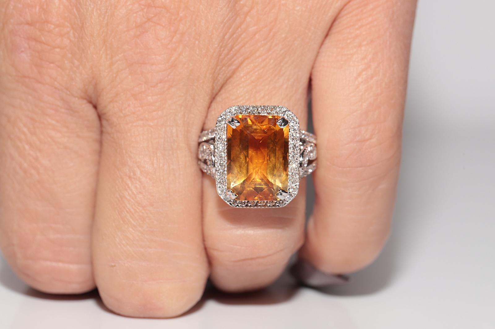 18k Gold Natural Diamond And Citrine Decorated Strong Ring For Sale 9