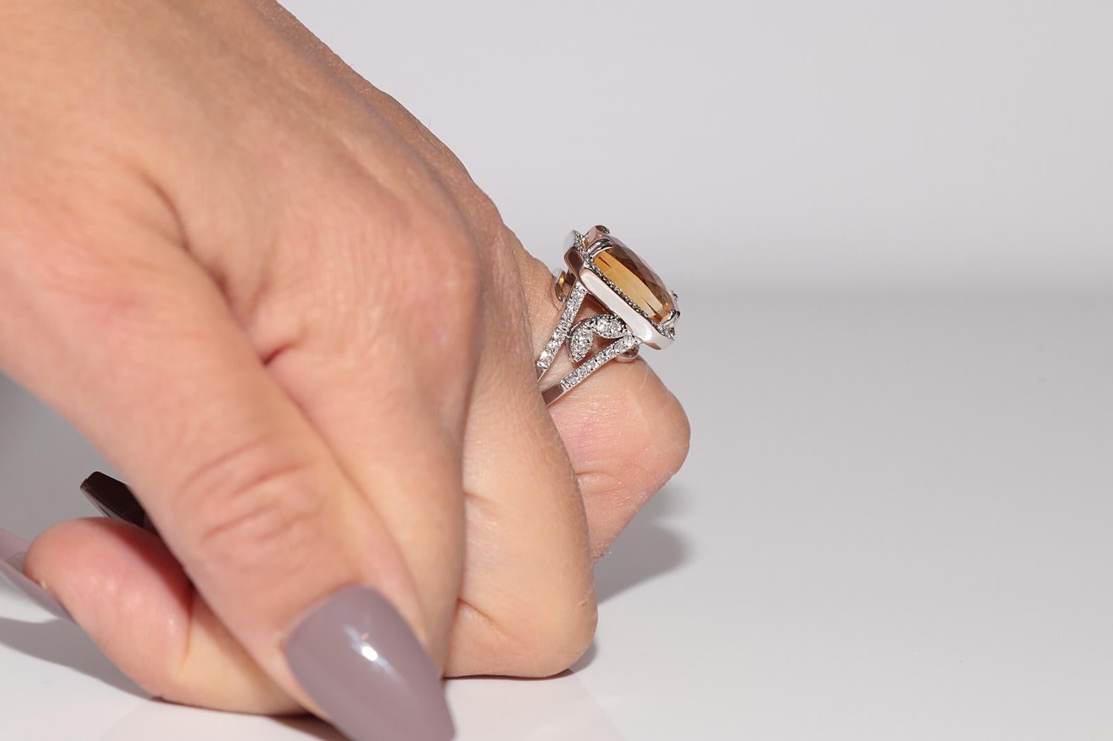 18k Gold Natural Diamond And Citrine Decorated Strong Ring For Sale 10