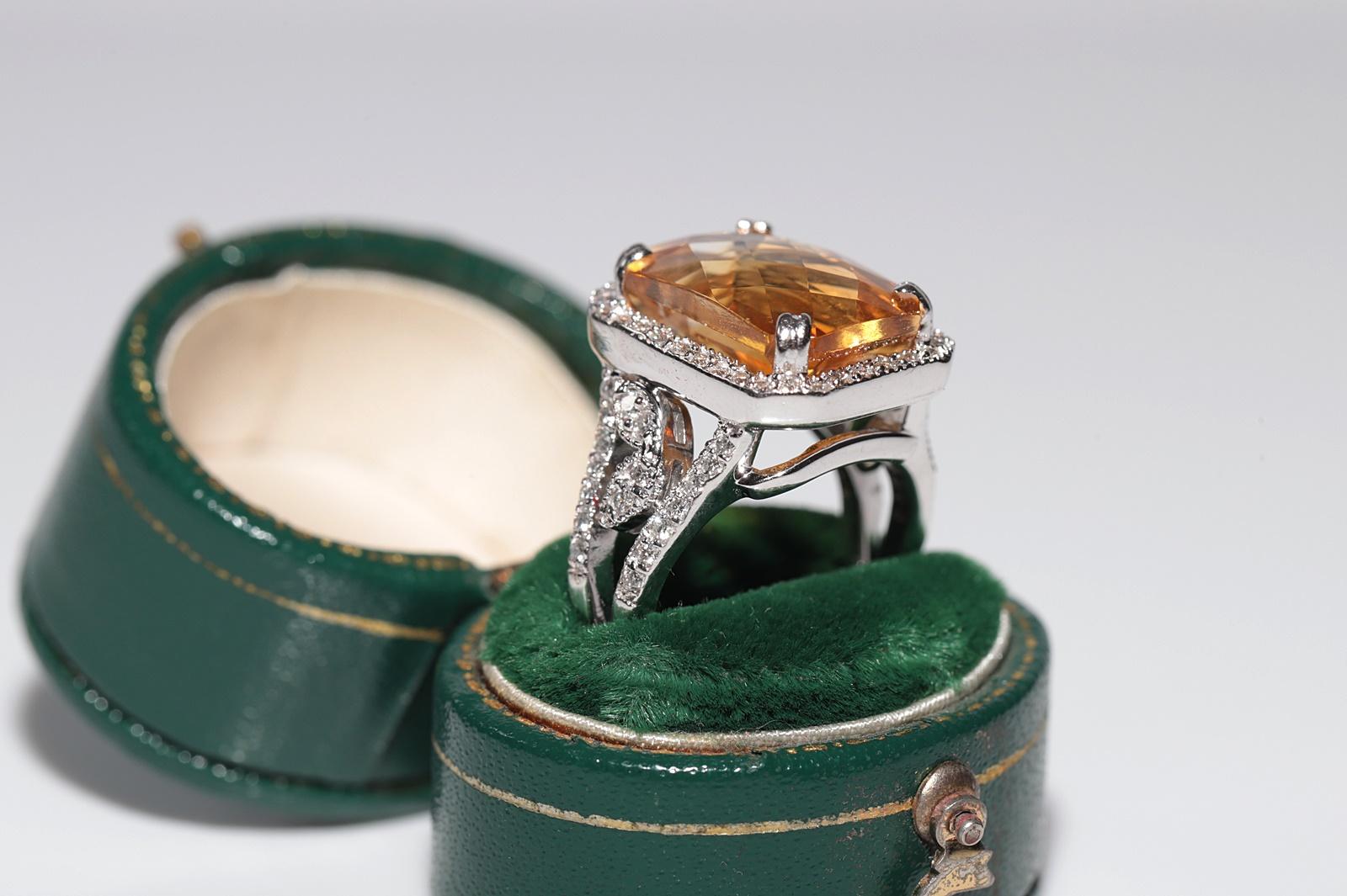 Modern 18k Gold Natural Diamond And Citrine Decorated Strong Ring For Sale