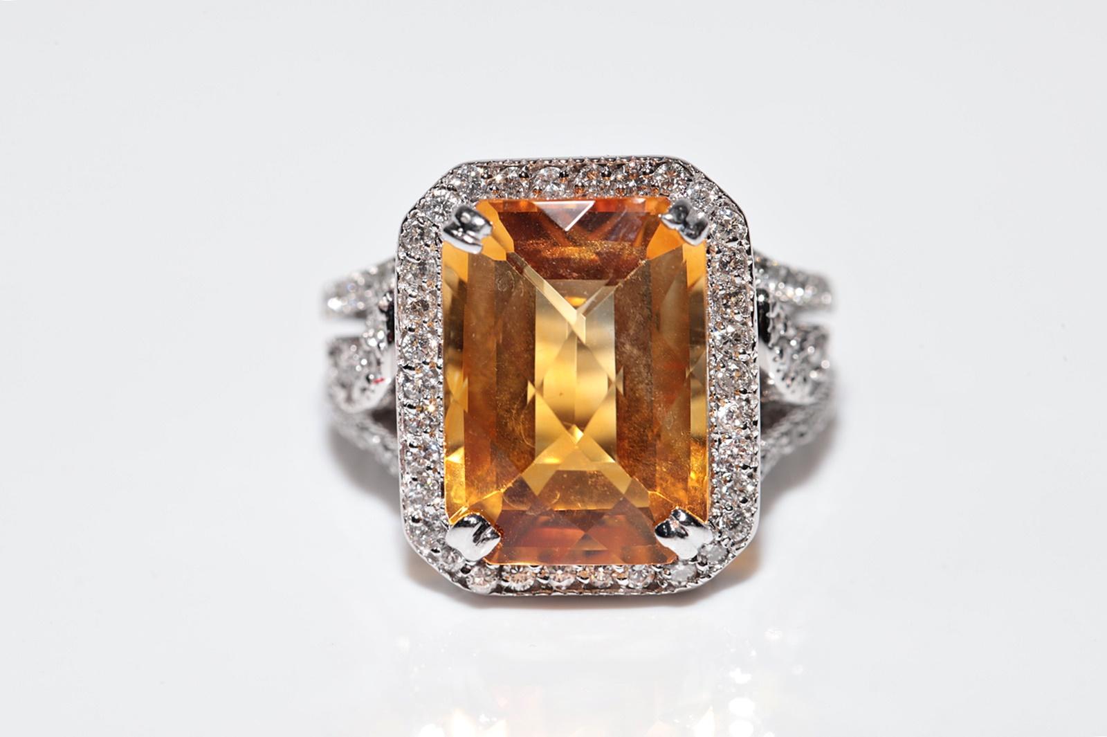 Brilliant Cut 18k Gold Natural Diamond And Citrine Decorated Strong Ring For Sale