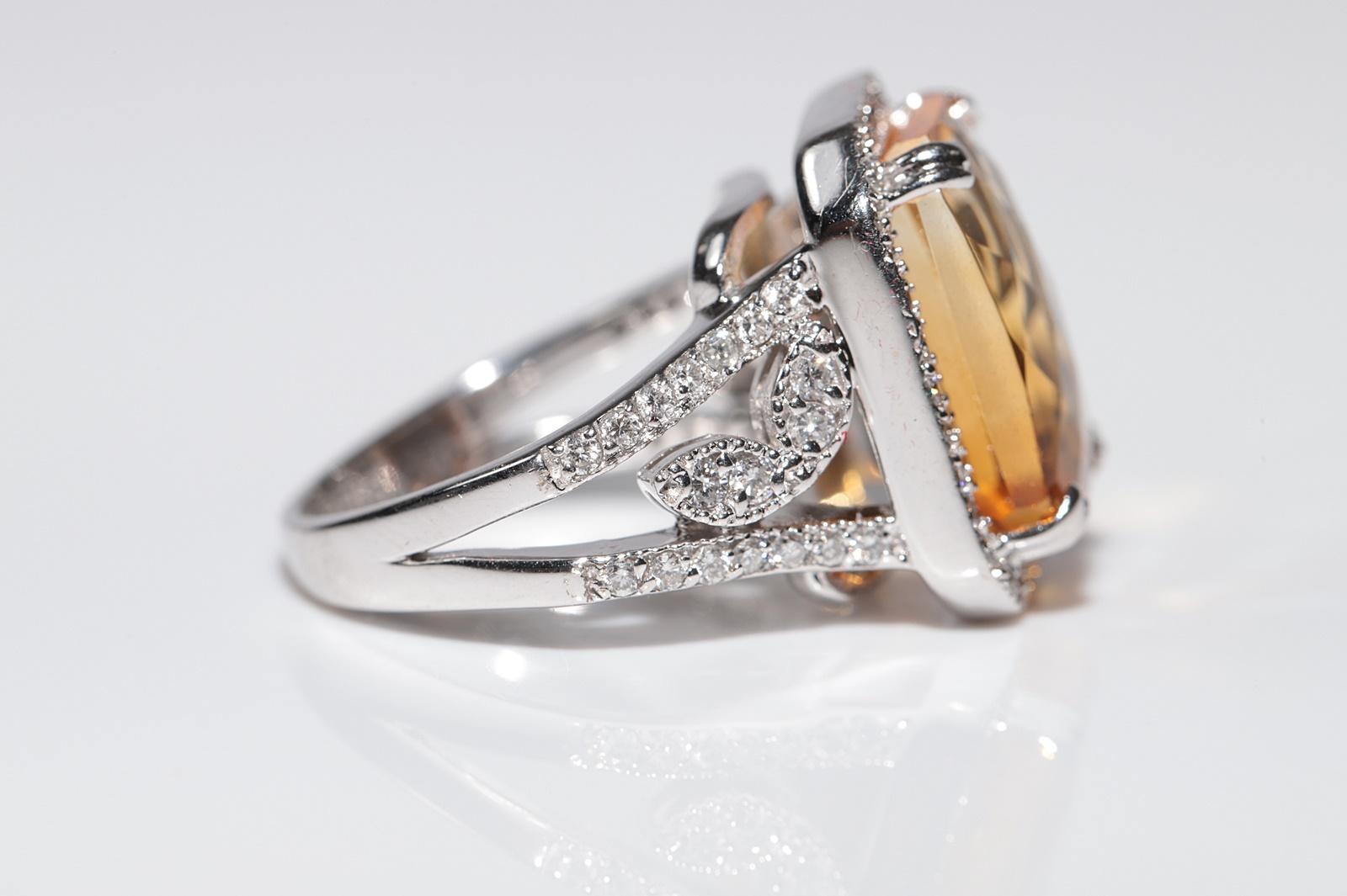 Women's 18k Gold Natural Diamond And Citrine Decorated Strong Ring For Sale