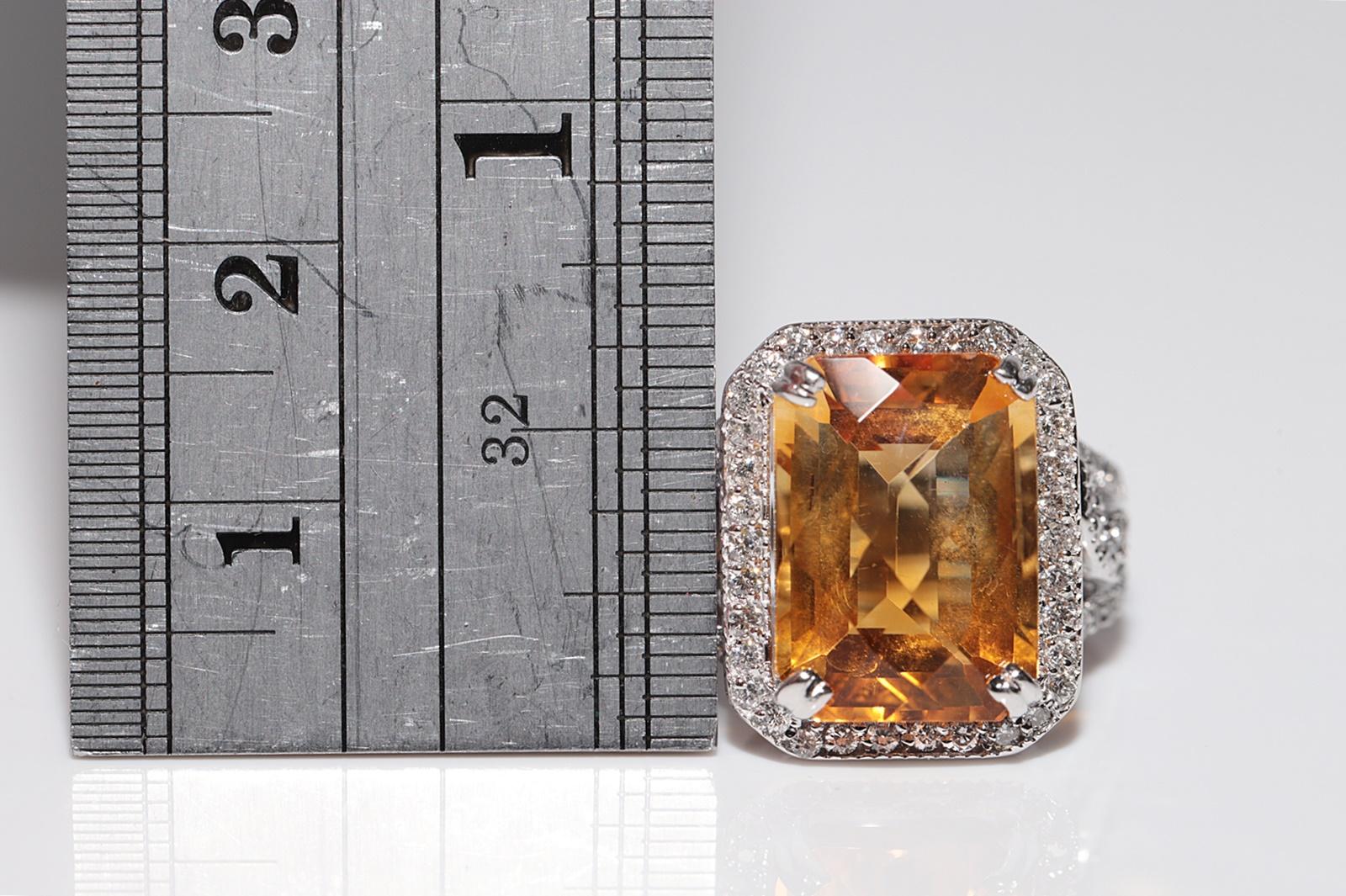 18k Gold Natural Diamond And Citrine Decorated Strong Ring For Sale 3