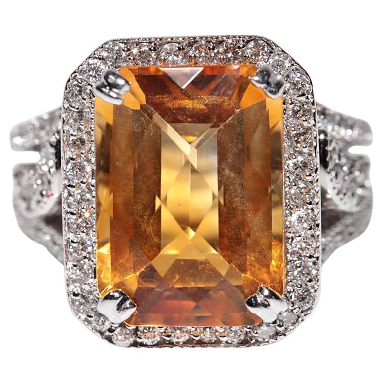 Bague solide en or 18 carats décorée de diamants naturels et de citrine