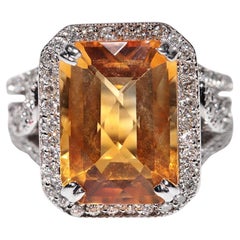 Bague solide en or 18 carats décorée de diamants naturels et de citrine