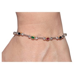 18k Gold Natural Diamond And Emerald Sapphire Ruby Tennis Bracelet