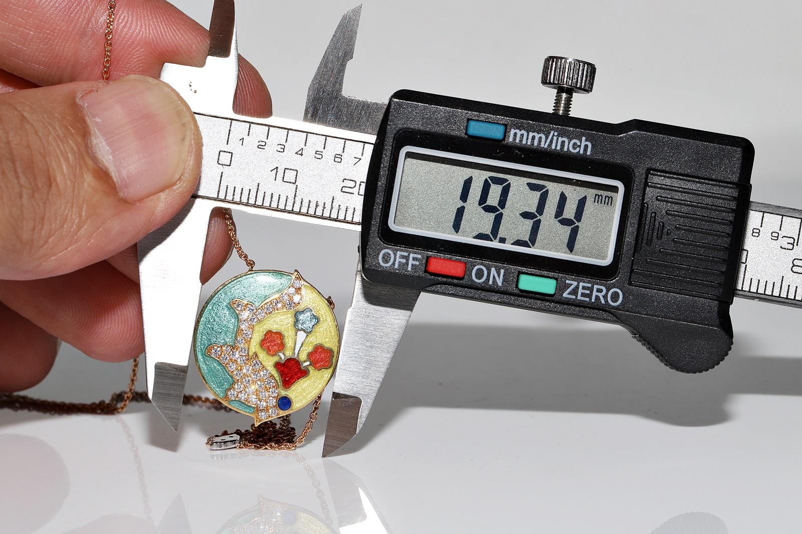 Collana con diamanti naturali e smalto decorato in oro 18k in vendita 1