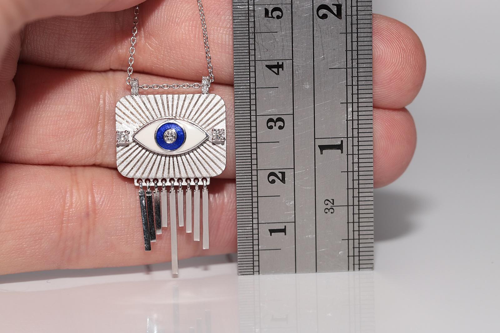 18k Gold Natural Diamond And Enamel Eye Decorated Pendant Necklace For Sale 5