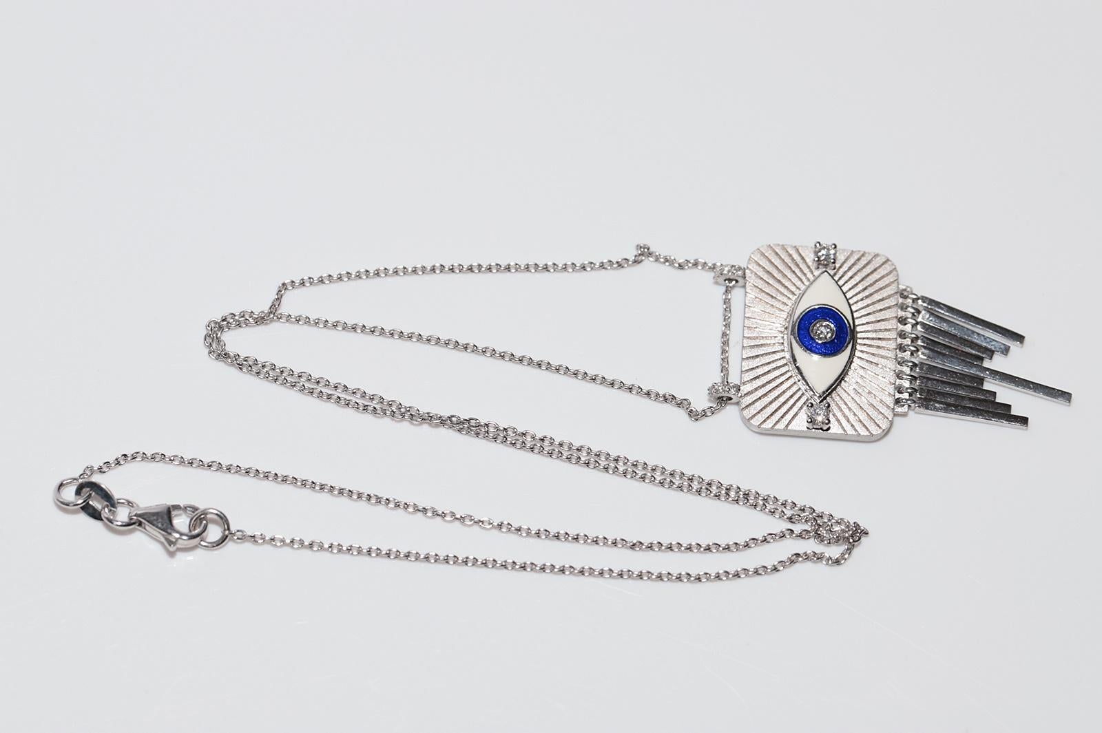 18k Gold Natural Diamond And Enamel Eye Decorated Pendant Necklace For Sale 8
