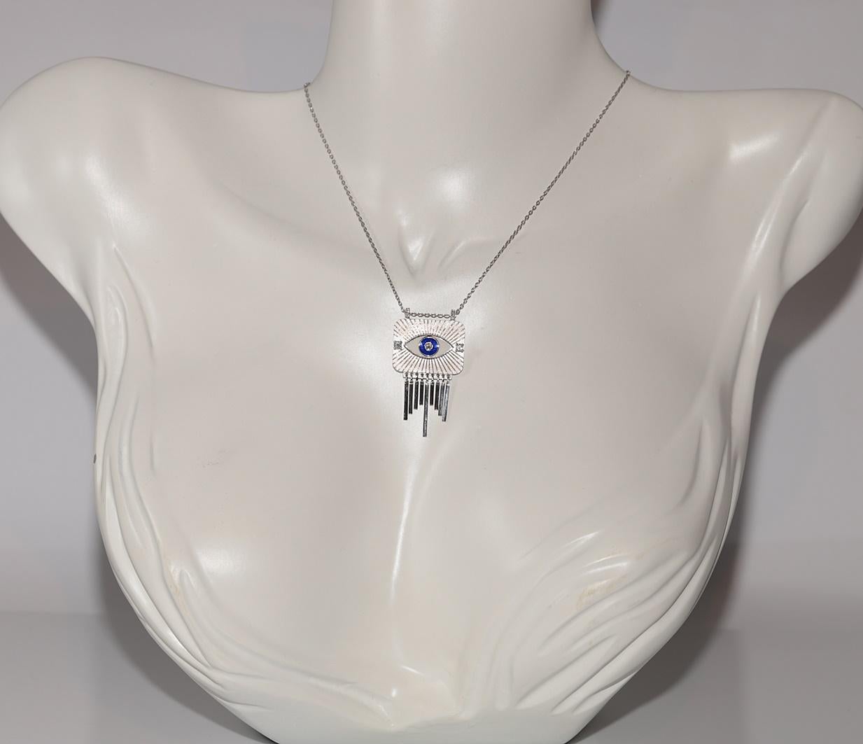 Modern 18k Gold Natural Diamond And Enamel Eye Decorated Pendant Necklace For Sale