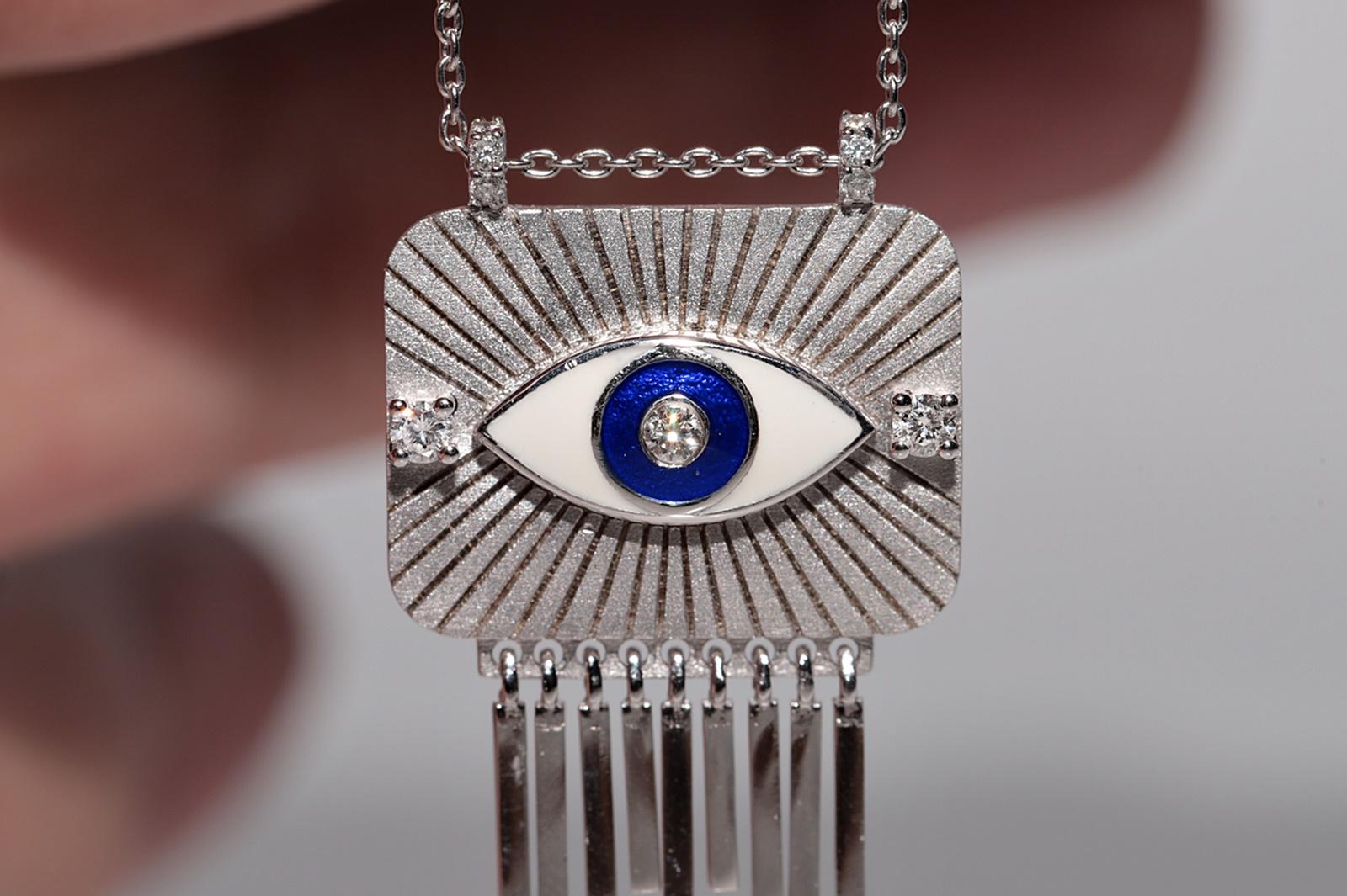 18k Gold Natural Diamond And Enamel Eye Decorated Pendant Necklace For Sale 1