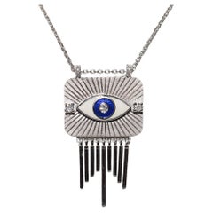 Collier pendentif en or 18 carats orné de diamants naturels et d'émail et d'yeux