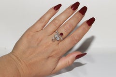 18K Gold Natural Diamond And Natural Ruby Navette Ring
