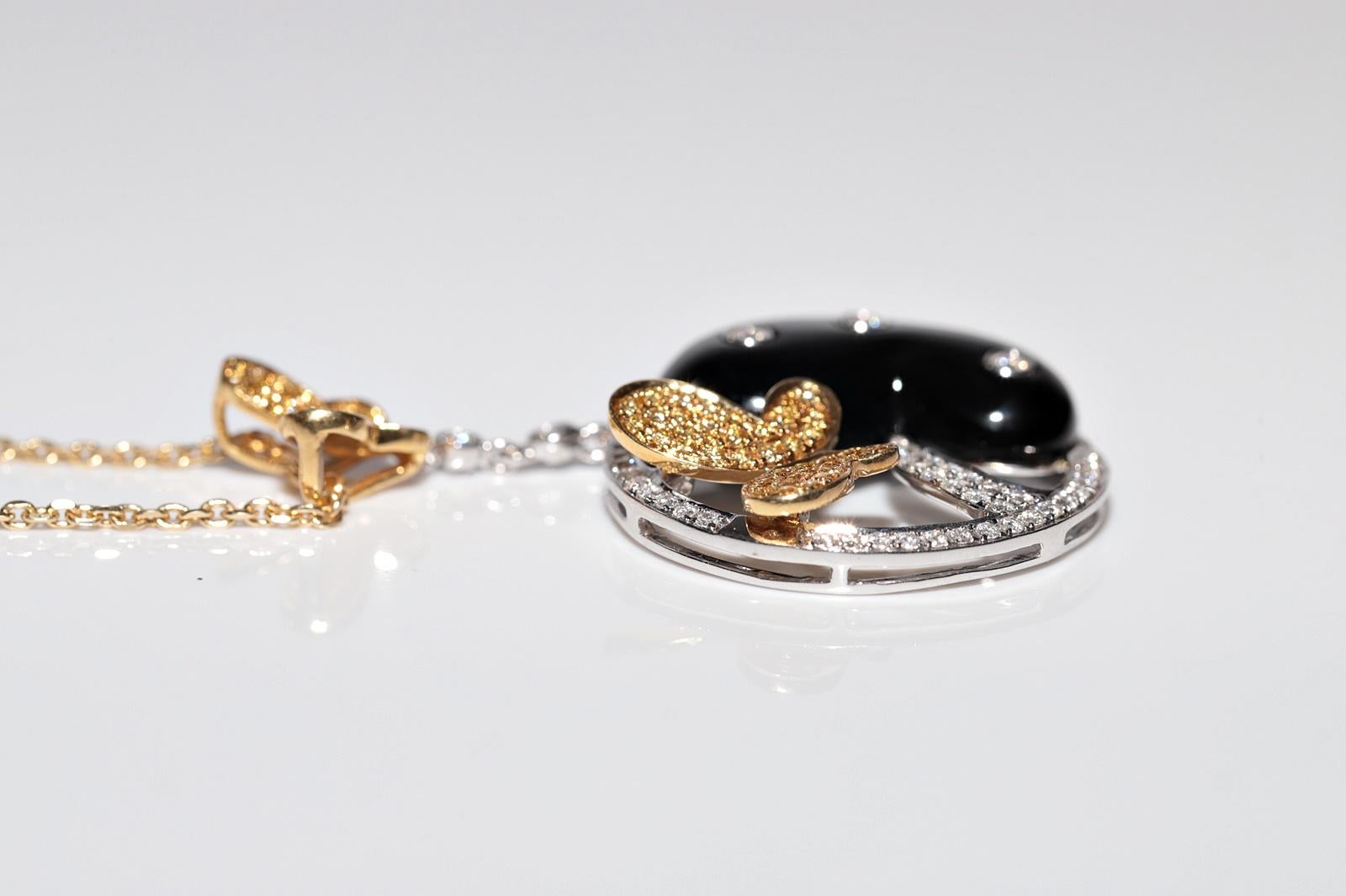 18k Gold Natural Diamond And Onyx Decorated Butterfly Pendant Necklace For Sale 5